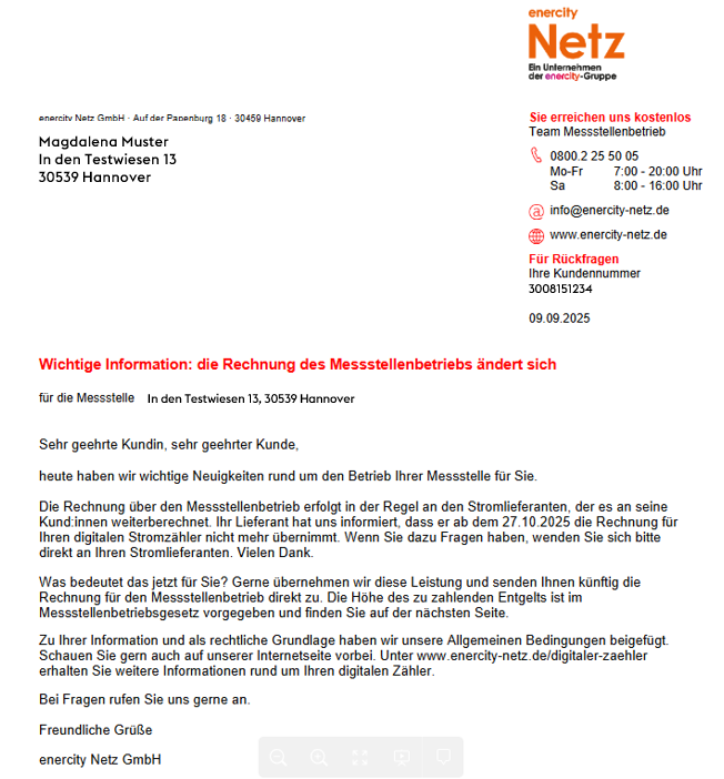 MSB-Anschreiben enercity Netz Hannover Garbsen Laatzen Langenhagen Seelze Hildesheim